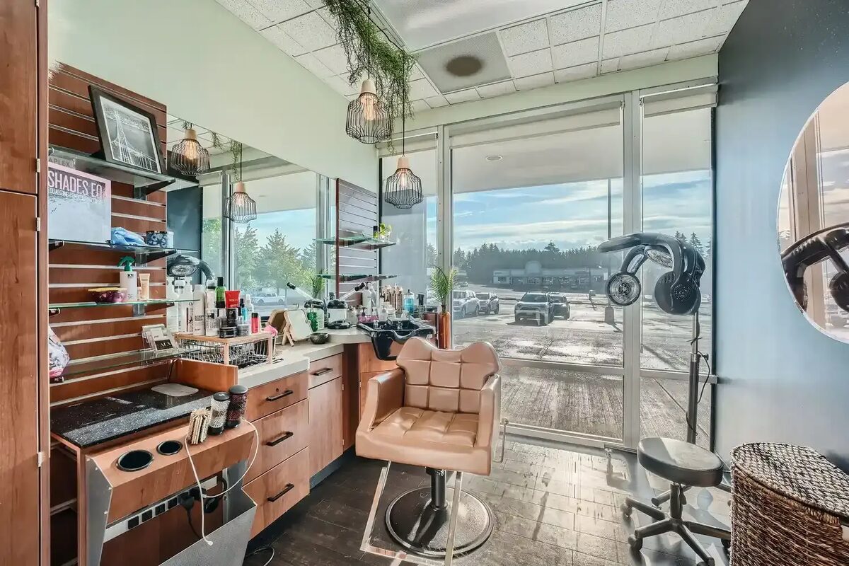 Hair salon suite with large storefront windows
