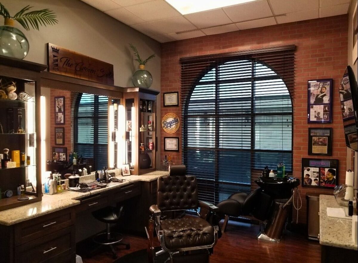 Classic barber suite with brick arch window and vintage styling