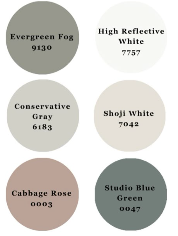Sample paint color palette with neutrals and accent tones