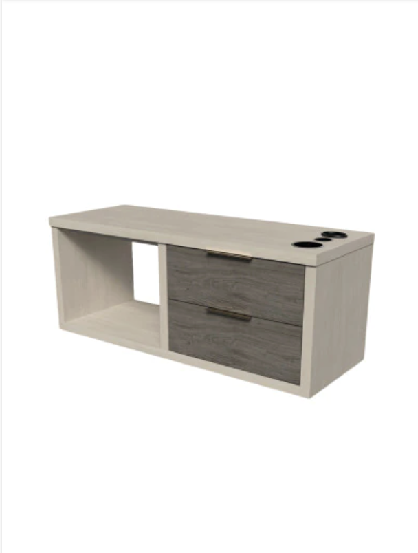 Wall-mounted shelving unit with drawers